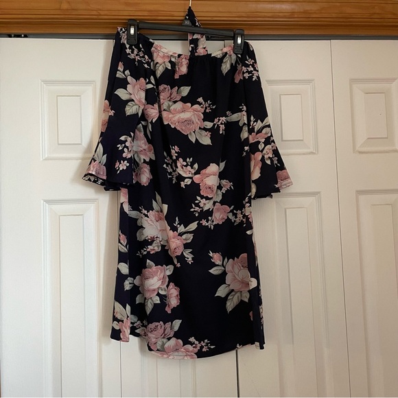 Blue Floral Off the Shoulder Dress - Picture 2 of 2